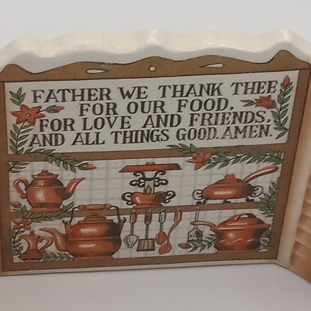 Vintage THANKFUL Ceramic Napkin Holder Kitchen Prayer Brown Thanksgiving Friends - Picture 13 of 14